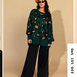 Dressed in LALA Green and Orange Leopard Sweater